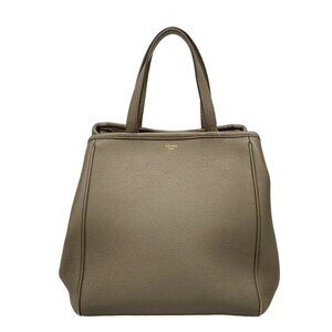 Auth CELINE Small Folded Cabas - Gray Beige Grained Calfskin Tote Bag